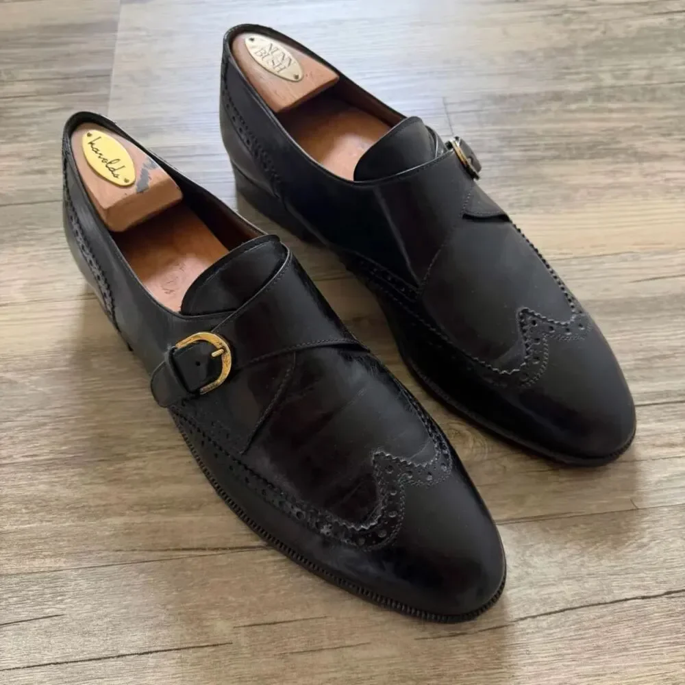 Vintage Salvatore Ferragamo Monk Strap Black Leather Loafers Size 10D Ferragamo Claude leather monk straps - Black - Women|0724865NERO main image 4